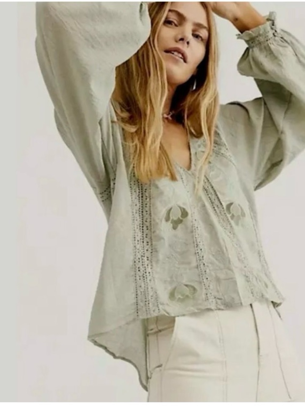 FREE PEOPLE Sage Embroidered V-Neck Peasant Top